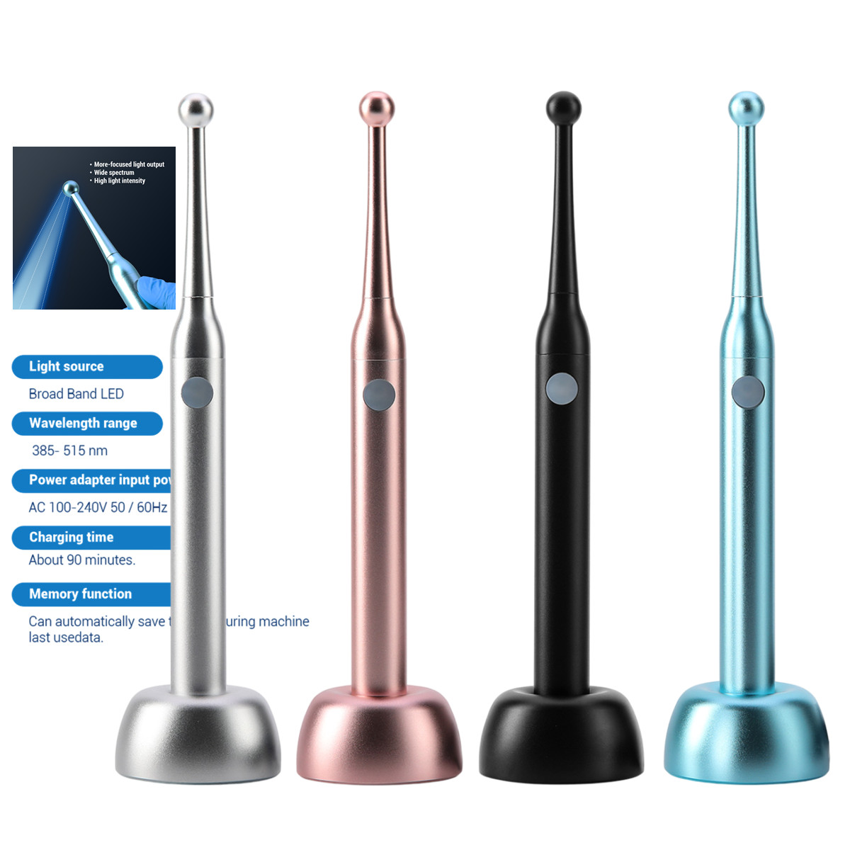 Dental Wireless 1 second LED Cure Curing Light Lamp 2300mW 10W Resin Cure