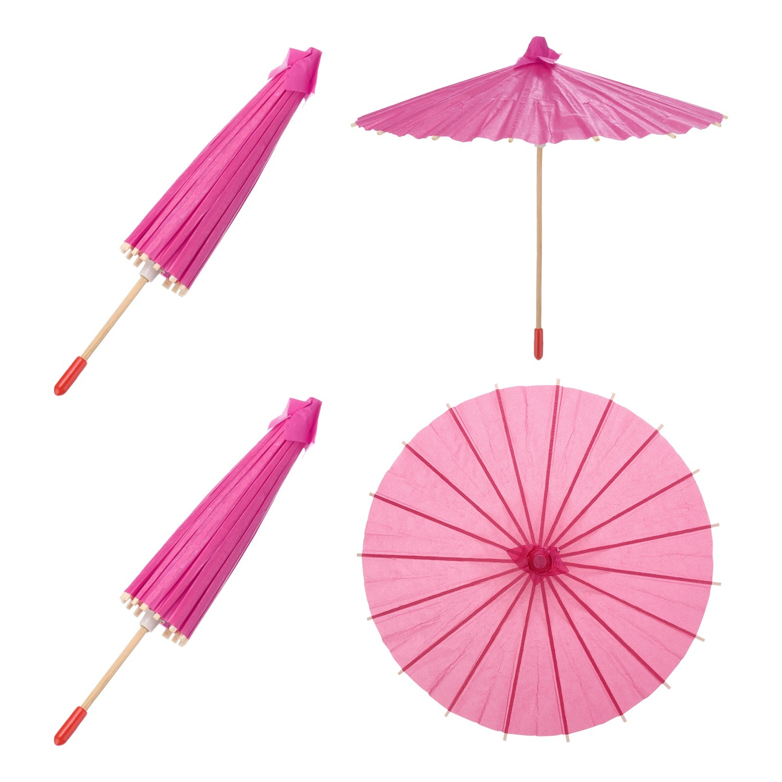 2 Pcs Paper Umbrellas ,8" Paper Parasol Umbrella for Craft,Rose Red