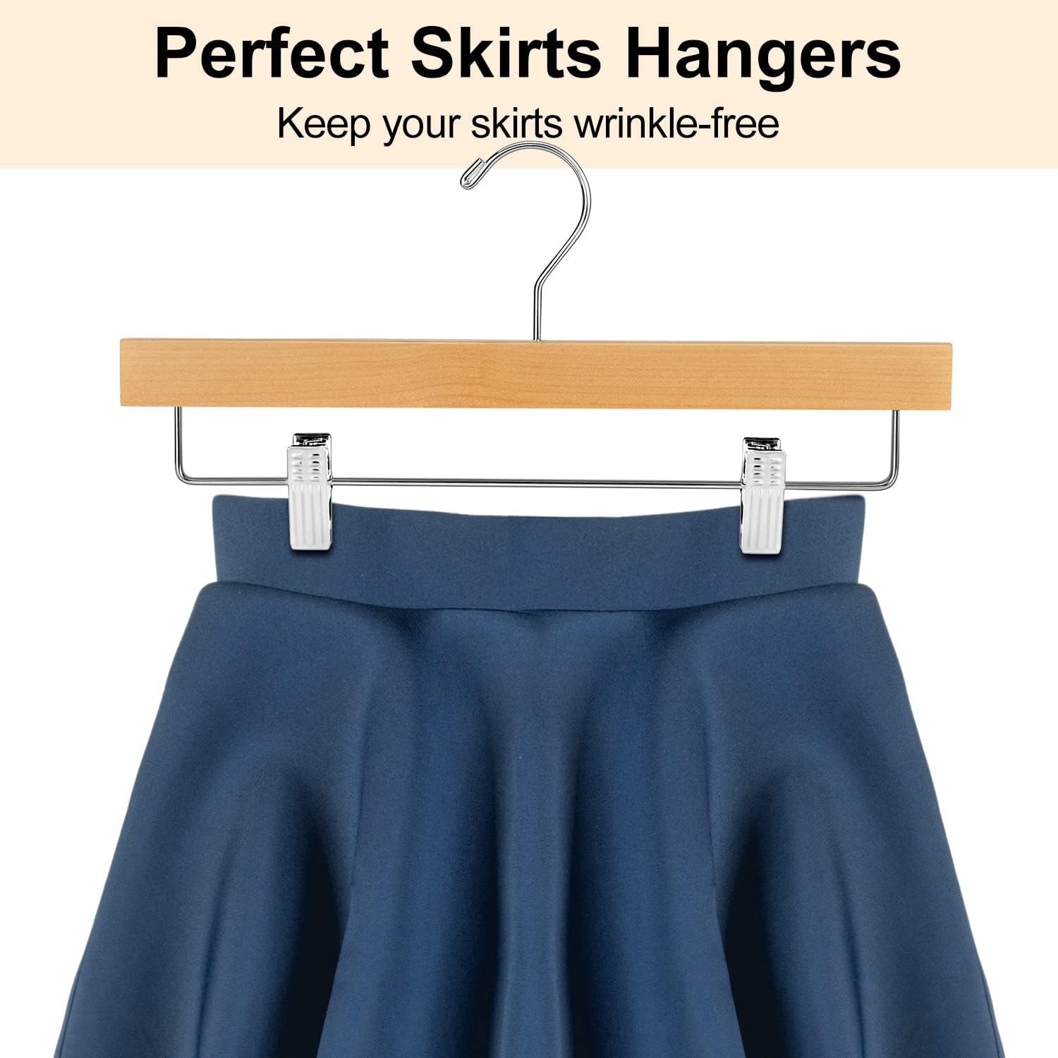 20Pcs Wooden Pants Hangers Solid Pants Hanger with Adjustable Clips 14 Inch N...