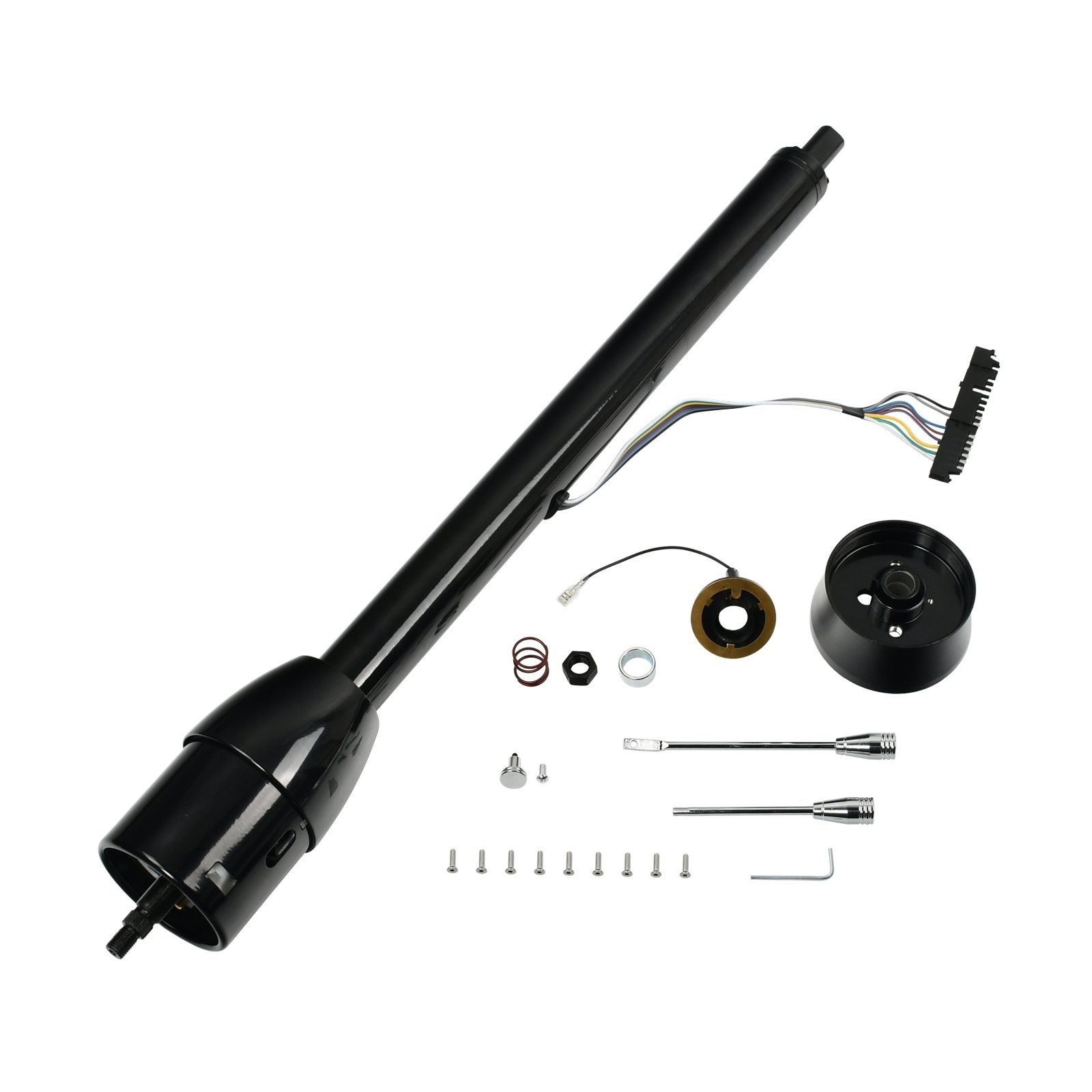 32" Black Stainless Tilt Manual Steering Column w/ 9 Hole Wheel Adapter No Key