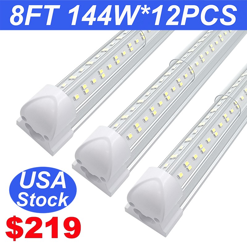 12 Pack 8Ft 144W Super Bright Garage Led Shop Lights Fixture 6500K Tube Led Bulb