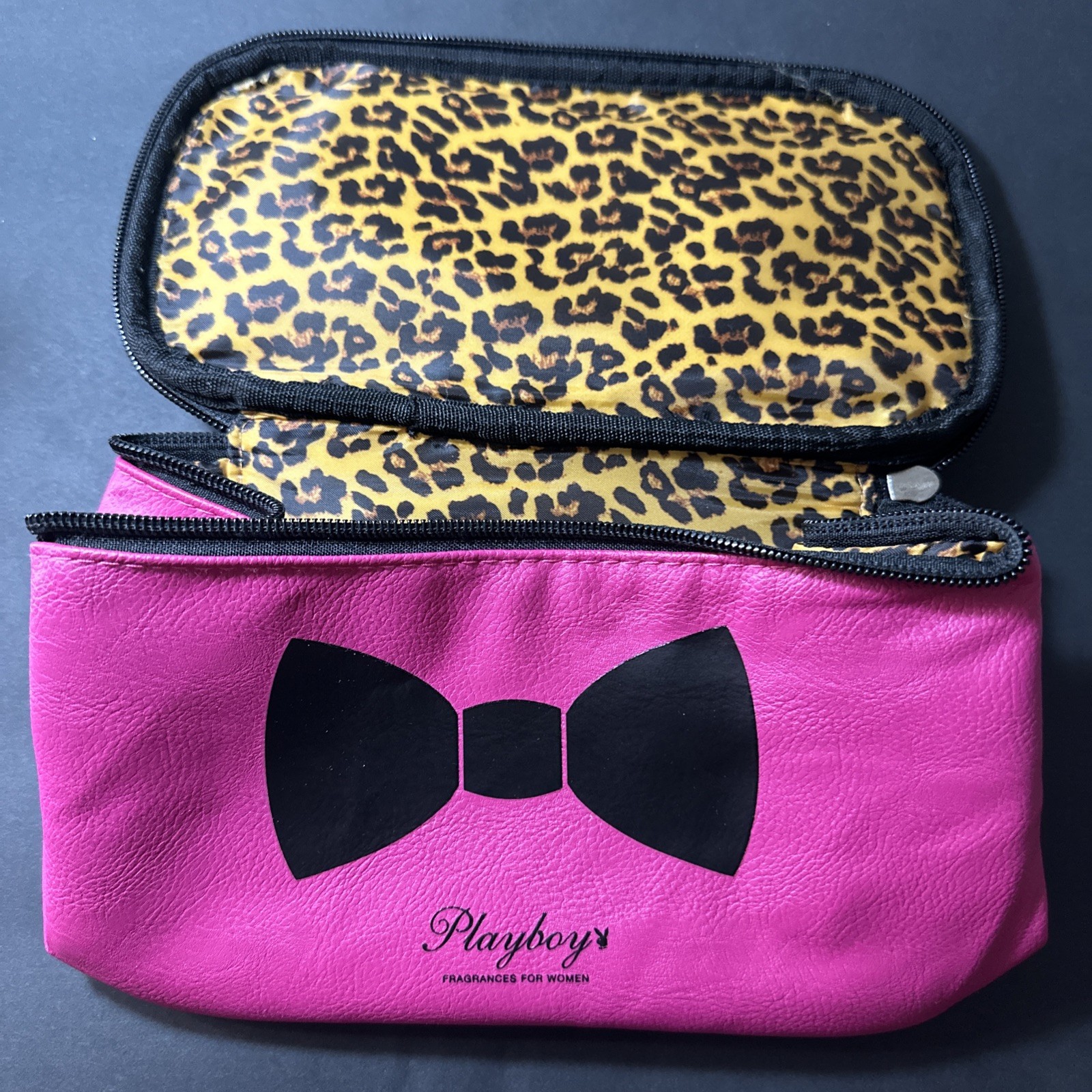 Playboy Vinyl TOTE, aprox 9"x5"x5", 100% Polyester Tiger Print Lining , Zippe...