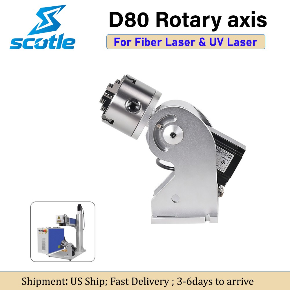 Scotle Rotary Axis 80mm 3 Jaw Rotary Attachment for Fiber Laser Engraver Marker