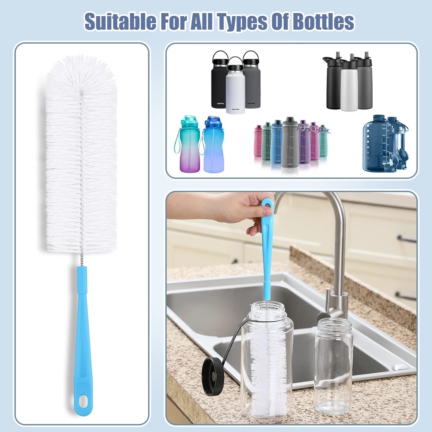 5 Pack Bottle Brush Cleaning Set，Long Handle Bottle Cleaner for Washing Narrow