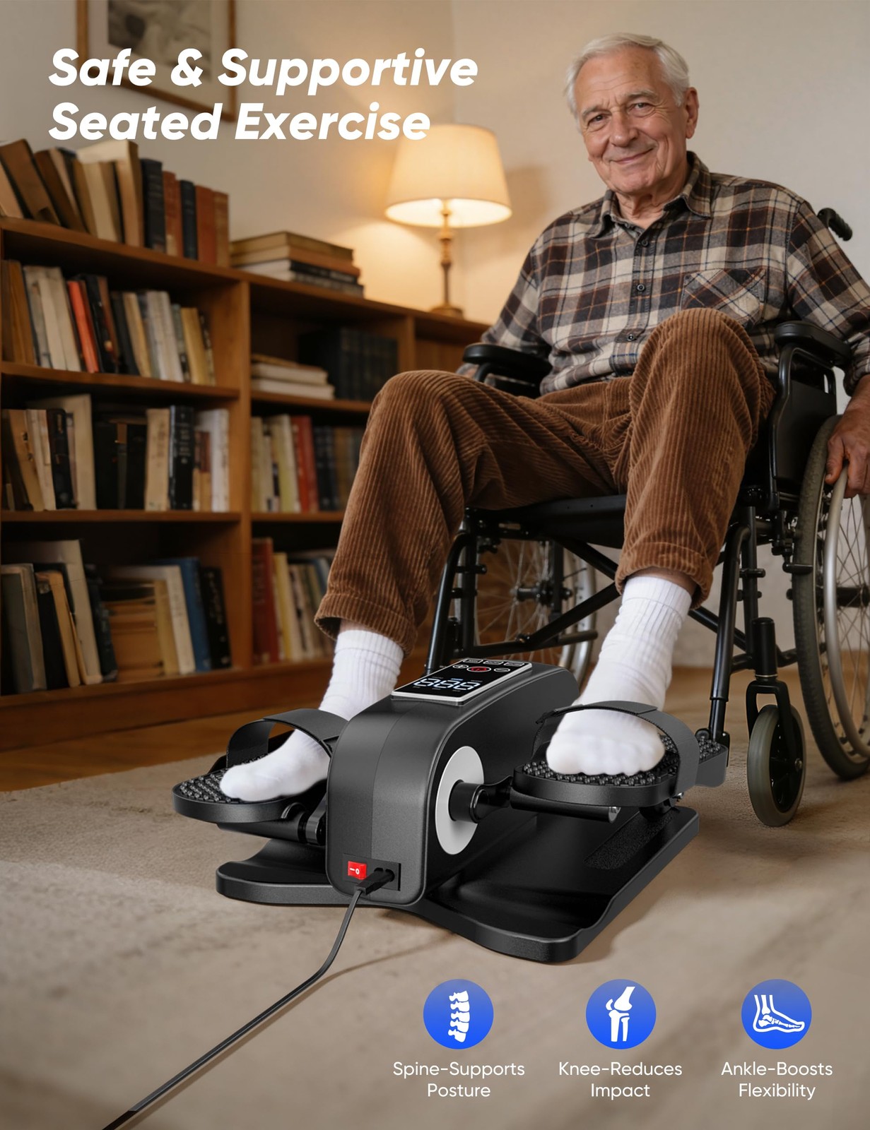 Under Desk Elliptical Machine for Senior, Quiet Motorized Leg Exerciser with