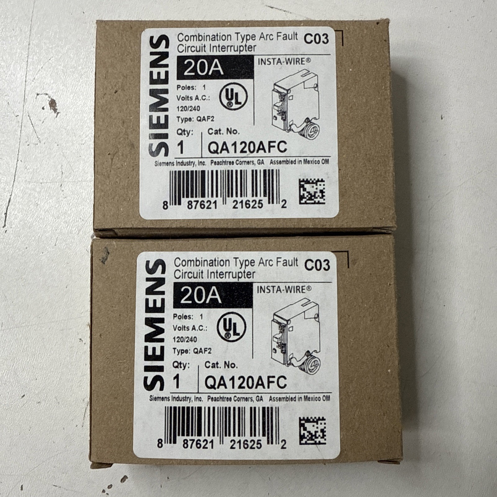 1)SIEMENS COMBINATION TYPE ARC FAULT CIRCUT INTERRUPTER QA120AFC