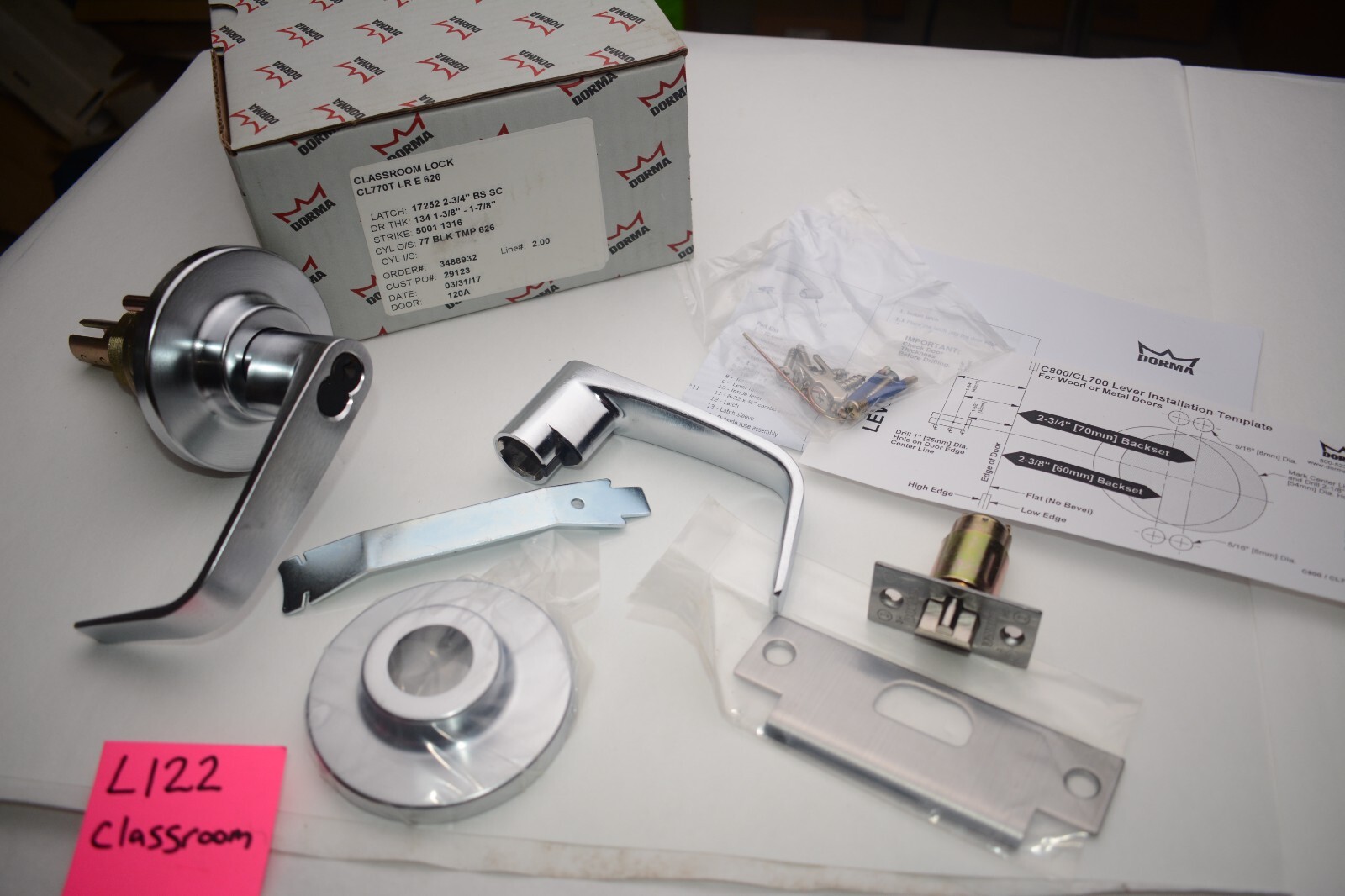 DORMA CL770-T-LRE-626 CL770 Classroom Door Lever Handle Lockset, Satin Chrome