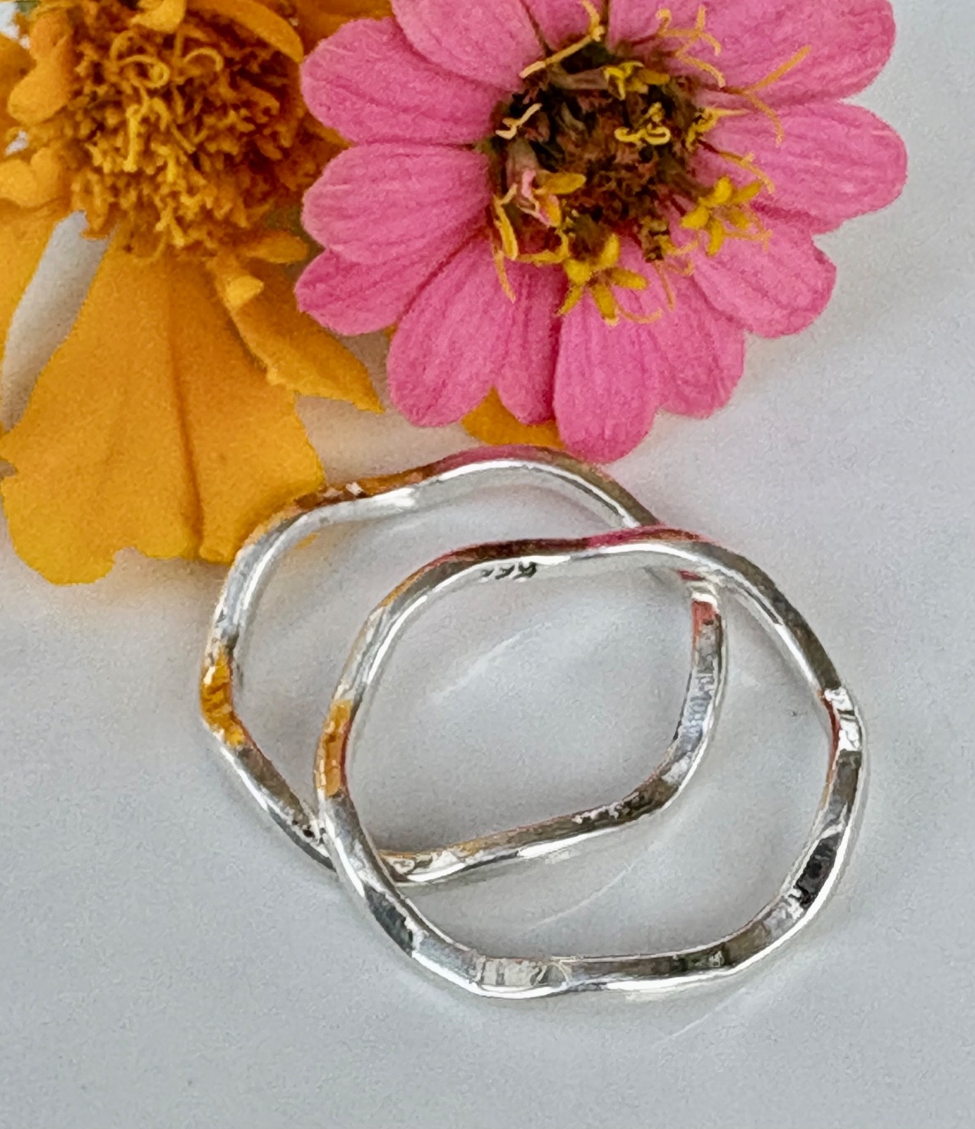 hand made fine silver 999. stacking Minimalist thin ring Big waves . 1 ring