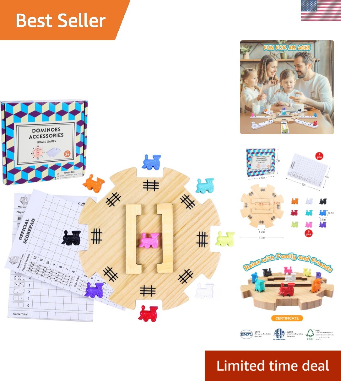 Family-Friendly Mexican Train Domino Accessories - 9 Metal Markers & Score Pads