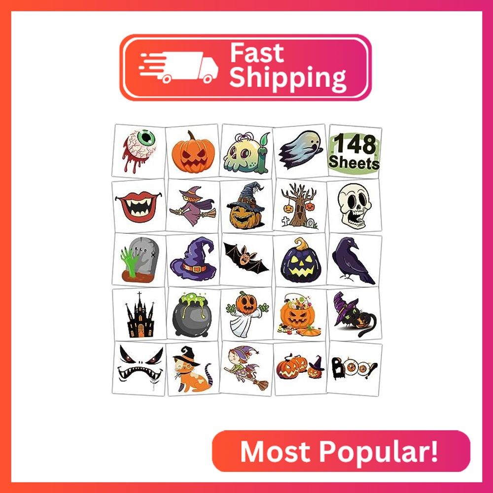 CHARLENT 148 Sheets Halloween Temporary Tattoos for Kids