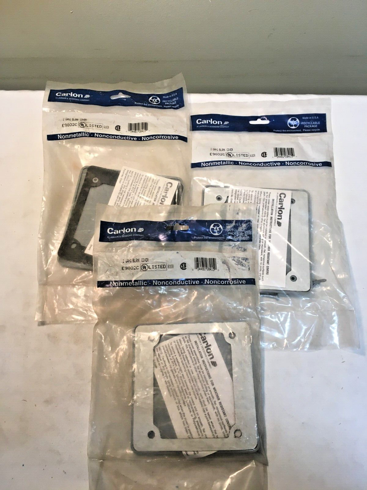 Lot of (3) Carlon E9802CN Non-Metallic Blank Double Gang Cover