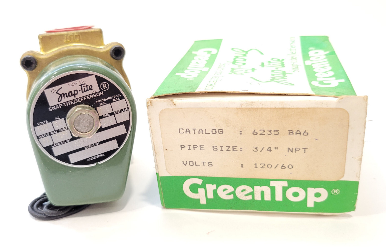 Snap-Tite Jefferson 6235 BA6A Green Top Solenoid Valve 120V AC 60Hz 3/4" F NPT