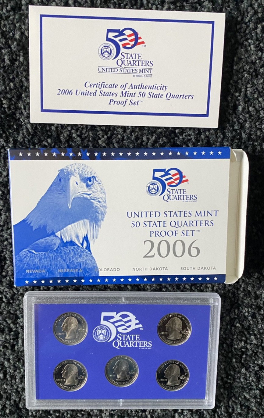 2006-S Proof 5 Coin State Quarter Set !!EXCELLENT!! With US Mint Packaging&COA