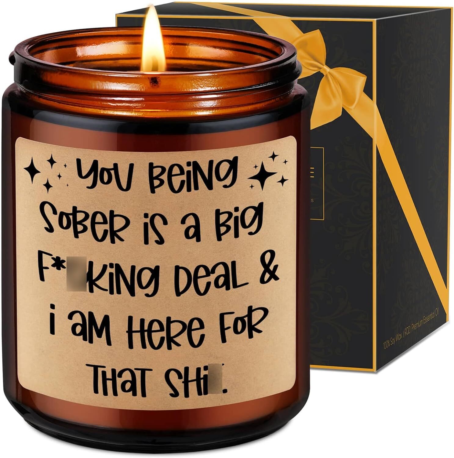 Fairy's Gift Sober Candle, Sobriety Gifts for Women Men, Funny Brown-Lavender