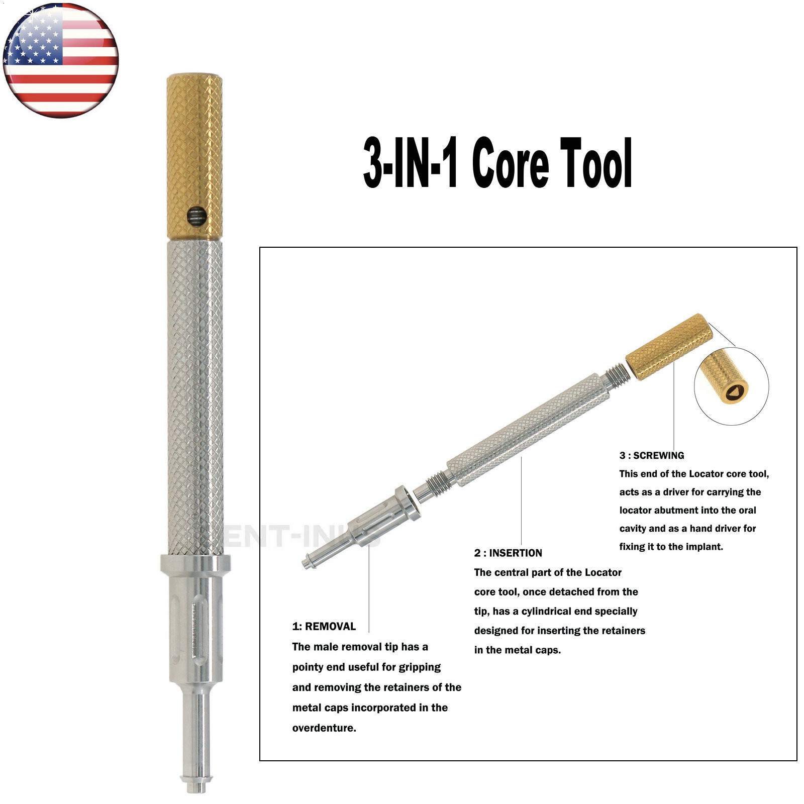 US Universal Dental 3 in 1 Locator Core Tool Legacy Locater Multi-Function Tool