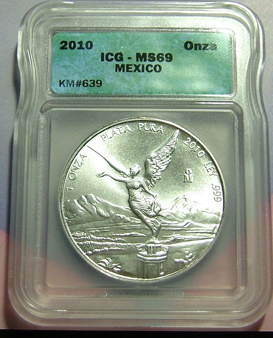2010 Mo Mexico 1 Onza Silver Libertad MS69 IGC Mexico Label