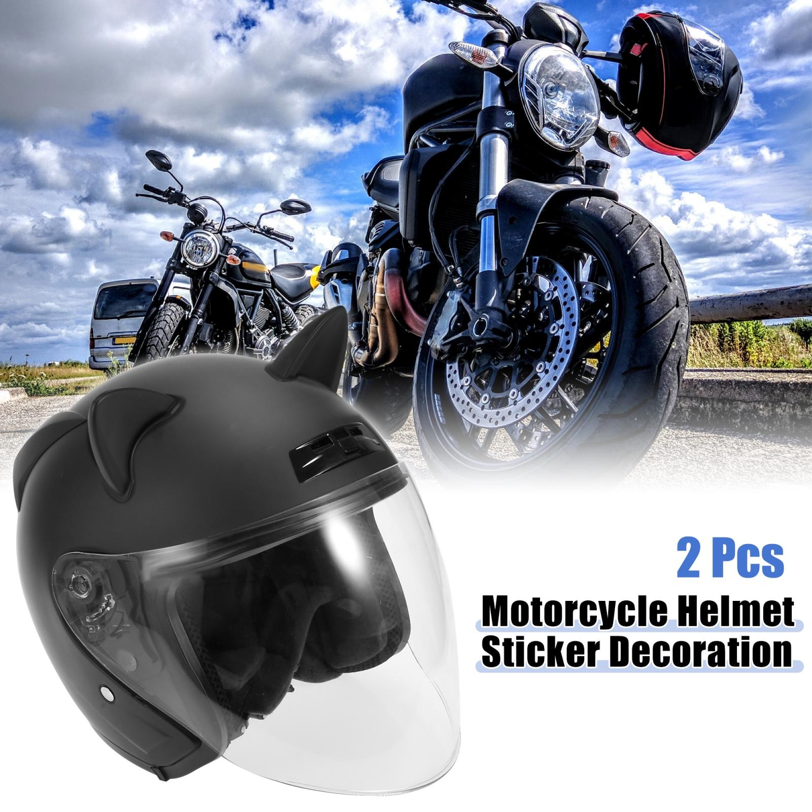 2pcs Cat Ears Style Helmet Decoration Accessories Stick On for Motorcycle Black