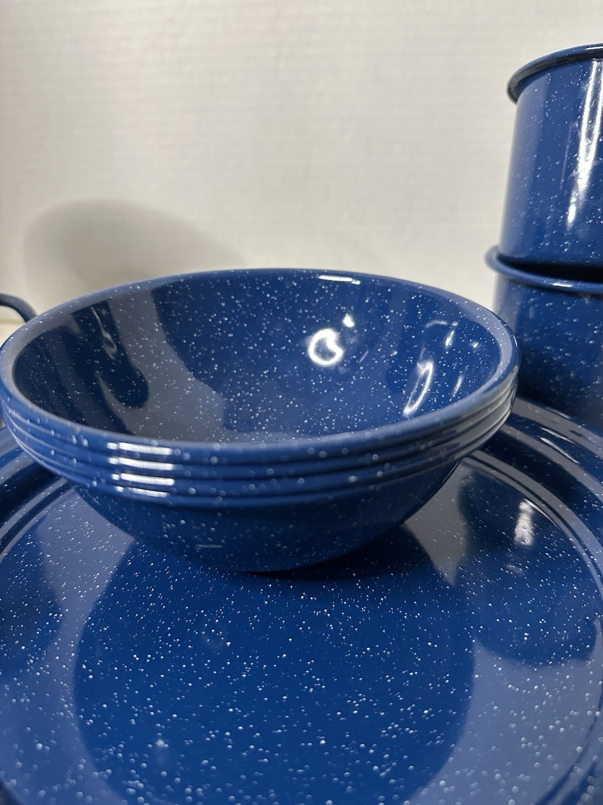 Speckled Blue Enamelware 12-Piece Dining Set for Camping