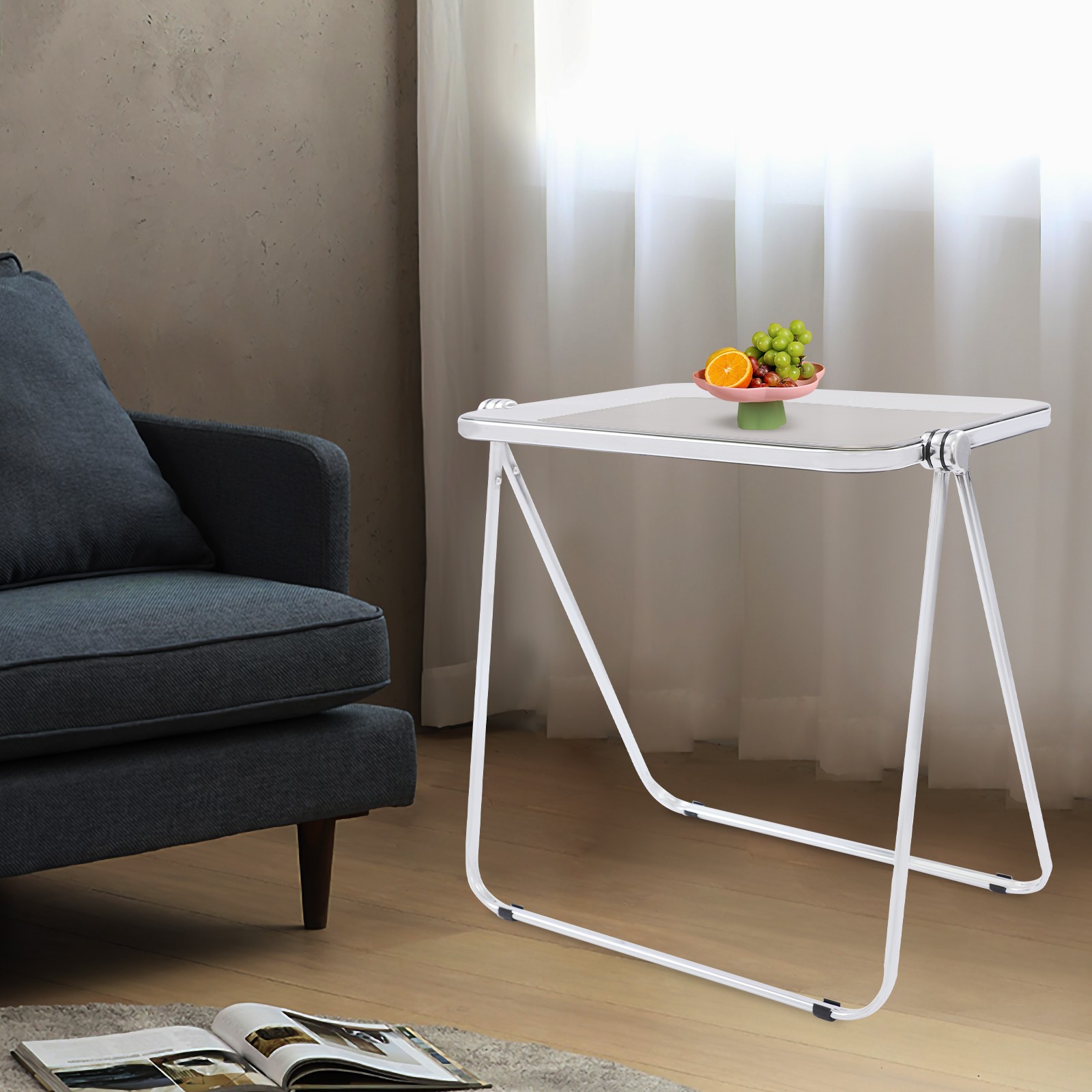 Clear Foldable Side Storage Table Tiny Desk For Home Office Small Computer Desk