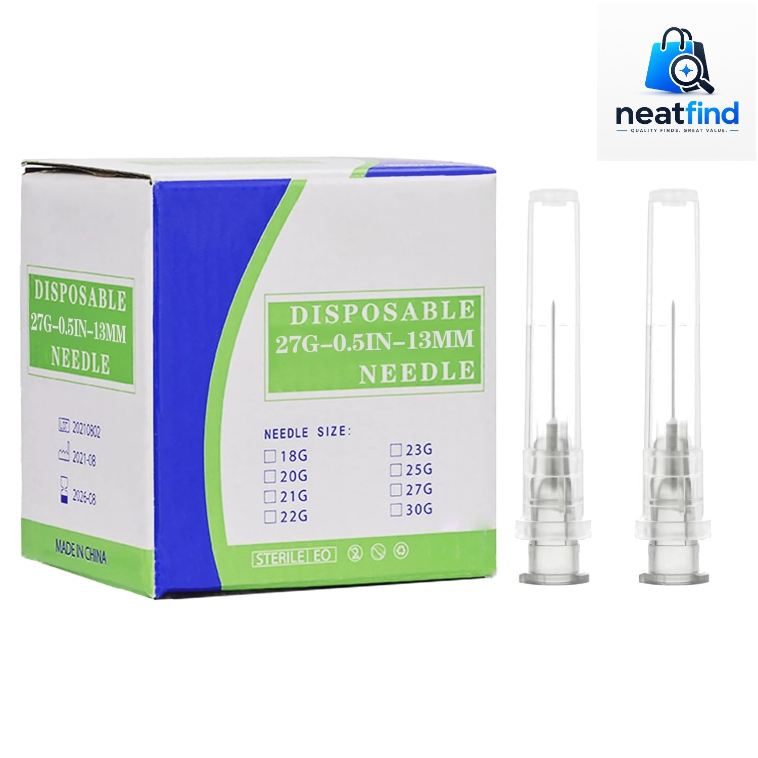 27G 1/2in Dispensing Needles, Disposable Sterile Package of 100