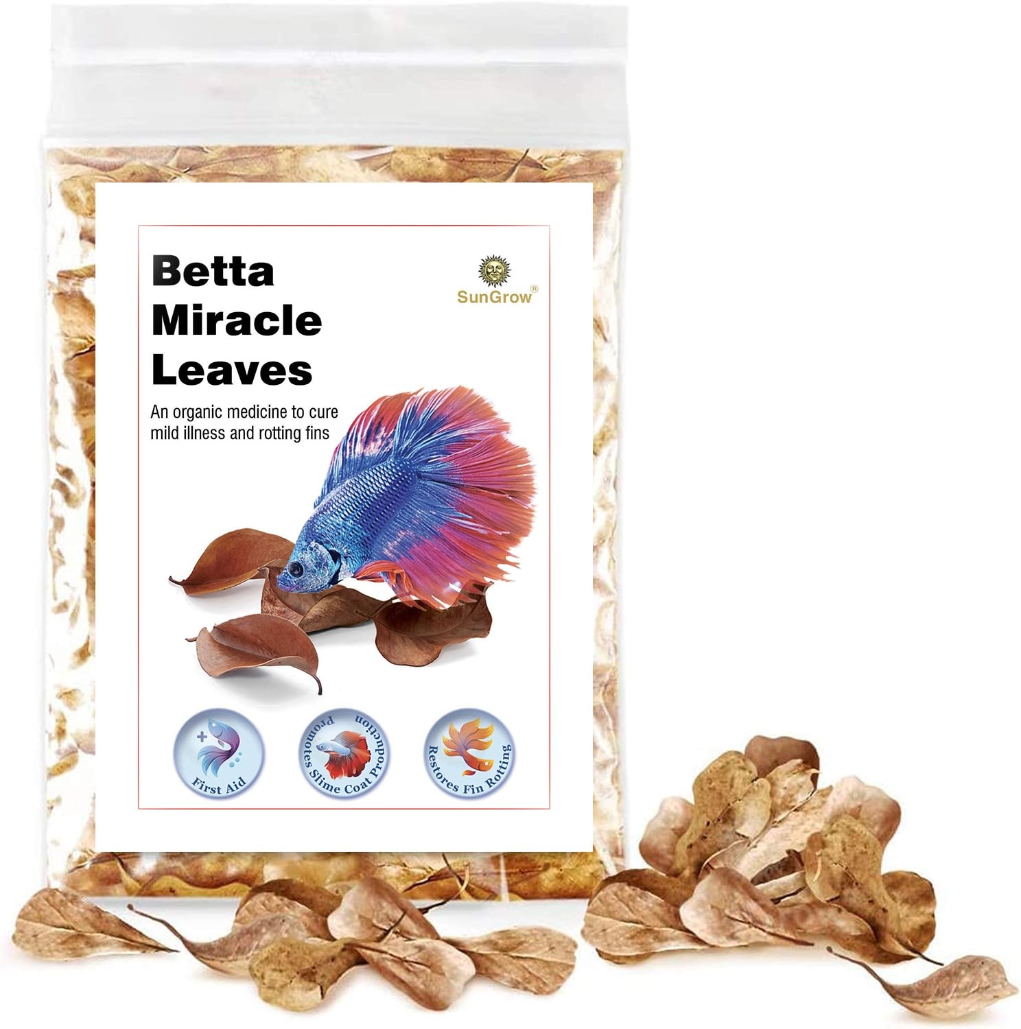 SunGrow 50 pcs Catappa Indian Almond Leaves for Betta Fish Tank Aquarium, 2” ...