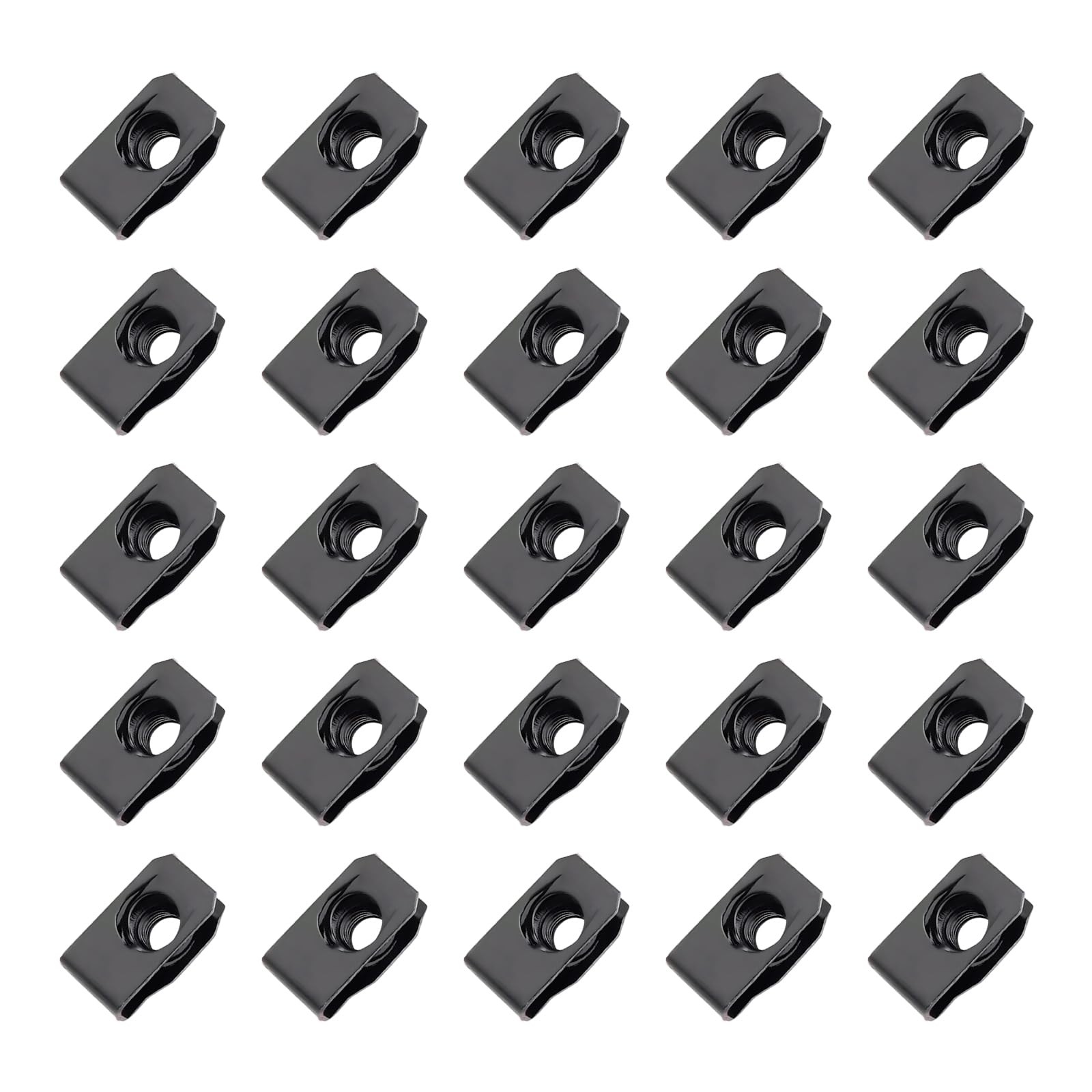 25Pack M6 Extruded UType Nuts  Bumper Fender UClips  Black Spring Nuts Fasten...
