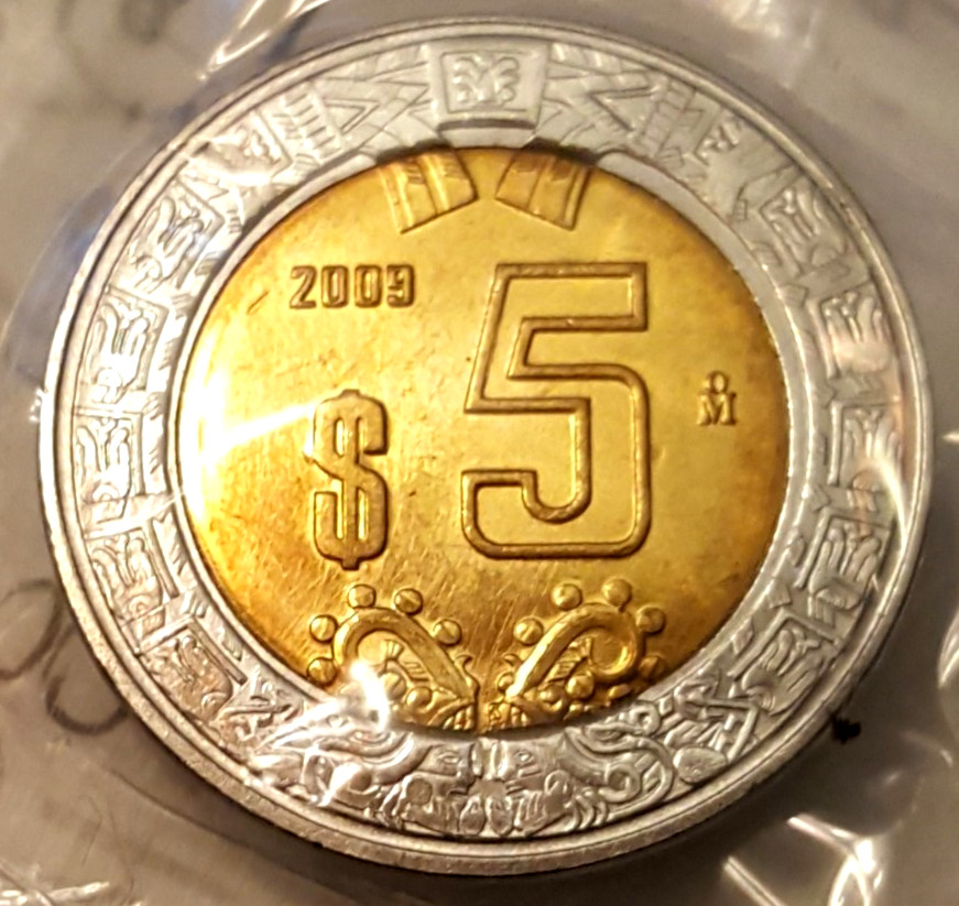 MS+ "Numeral" Hard 2 Find BU 5 Pesos Mx 2009 Without Hero Image,Orig Mint Luster