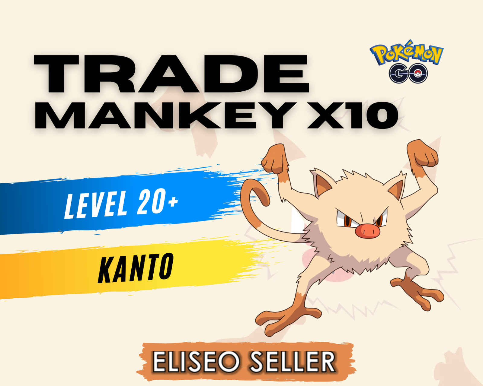 Pokemon Mankey x10 GO - Mankey x10  -  1 GEN - Kanto PACK