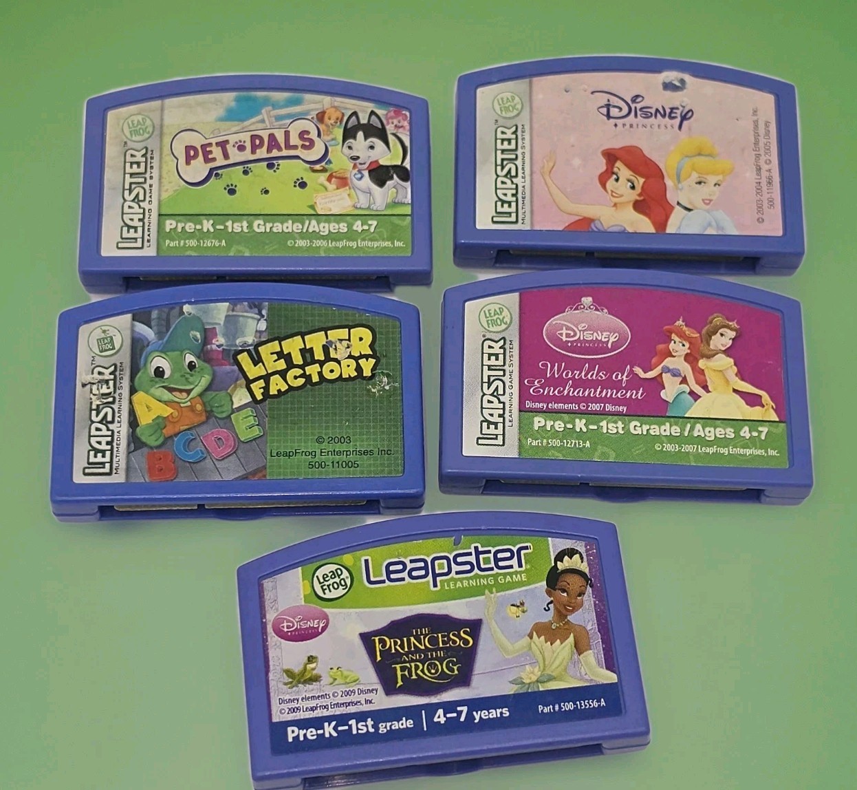 Lot 5 LeapFrog Leapster Games Disney Princess Letter Factory Pet Pals TESTED