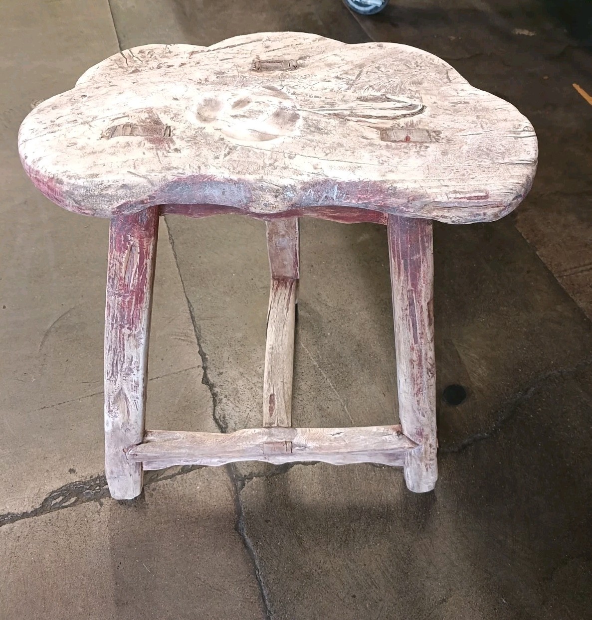 Rustic Raw Wood Grain Rectangle Stool Antique Chinese Wabi Sabi Elm Wood 1900s