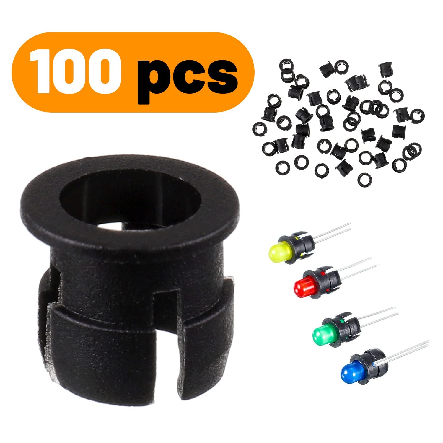 BOJACK 100 Black Plastic LED Holders - 5mm LED Bezel Mounting Holders for Panel