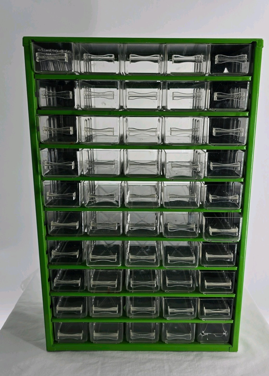 Vintage Made In Denmark 50 Drawer Green Metal Storage Organizer For Small Items