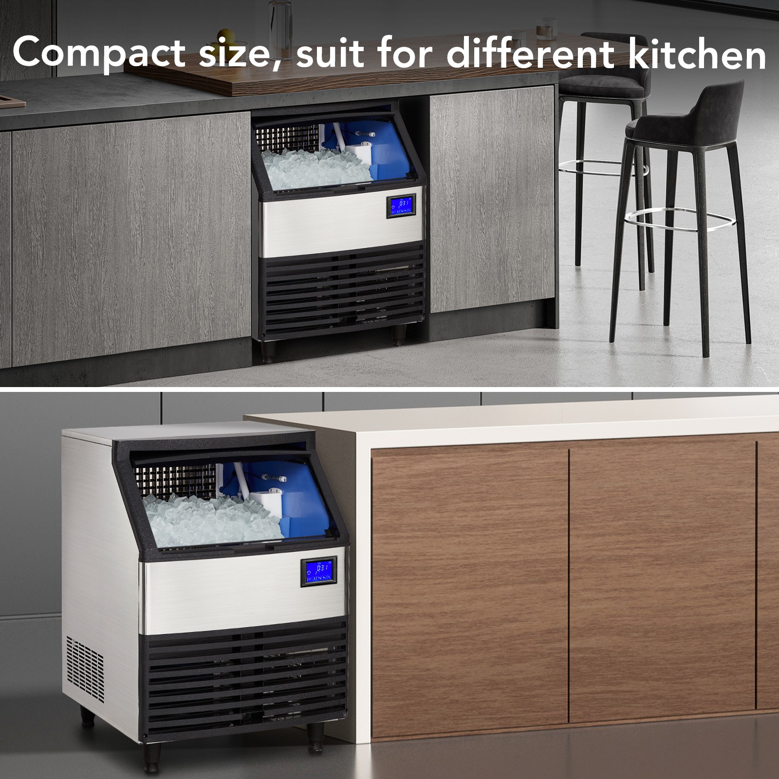 Commercial Ice Maker, Ice Maker Machine with 99lbs Storage Bin 176lbs/24 Hours