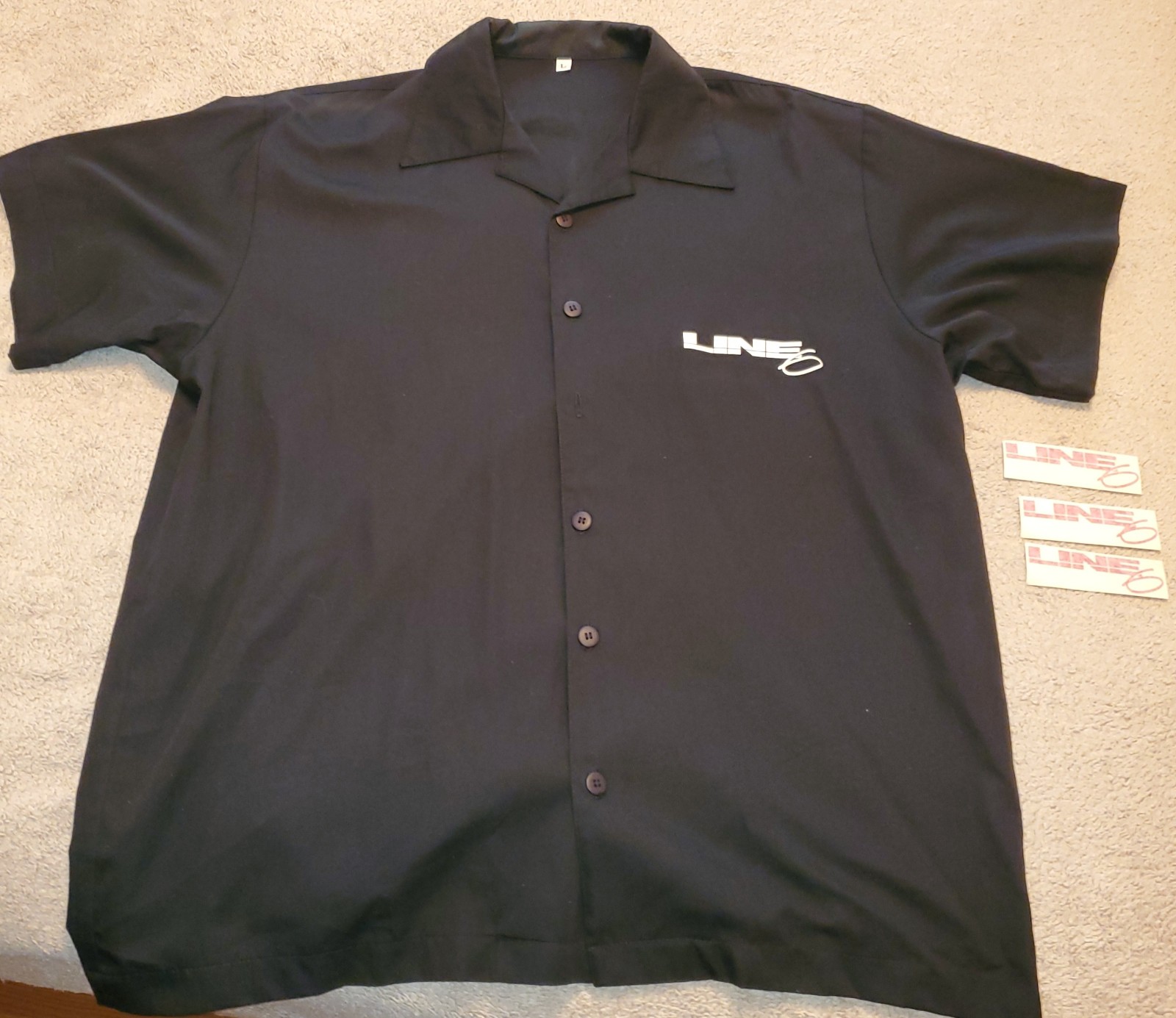 Official Line 6 Shirt Mens L Black Button Front Short Sleeve Spider w/ Decals