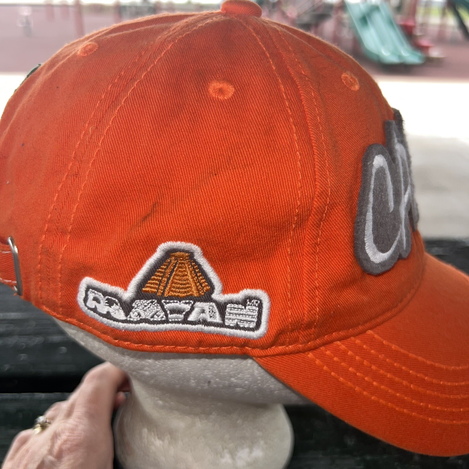 CABO San Lucas Gray Felt Patch on Orange Hat Cap Strap Buckle Mexico Patch EUC