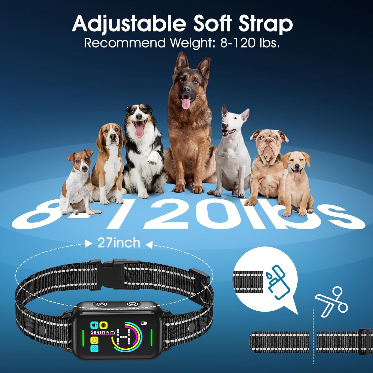 Bark Collar, Smart Collar, Rechargeable, with 8 Sensitivities, with Buzzer
