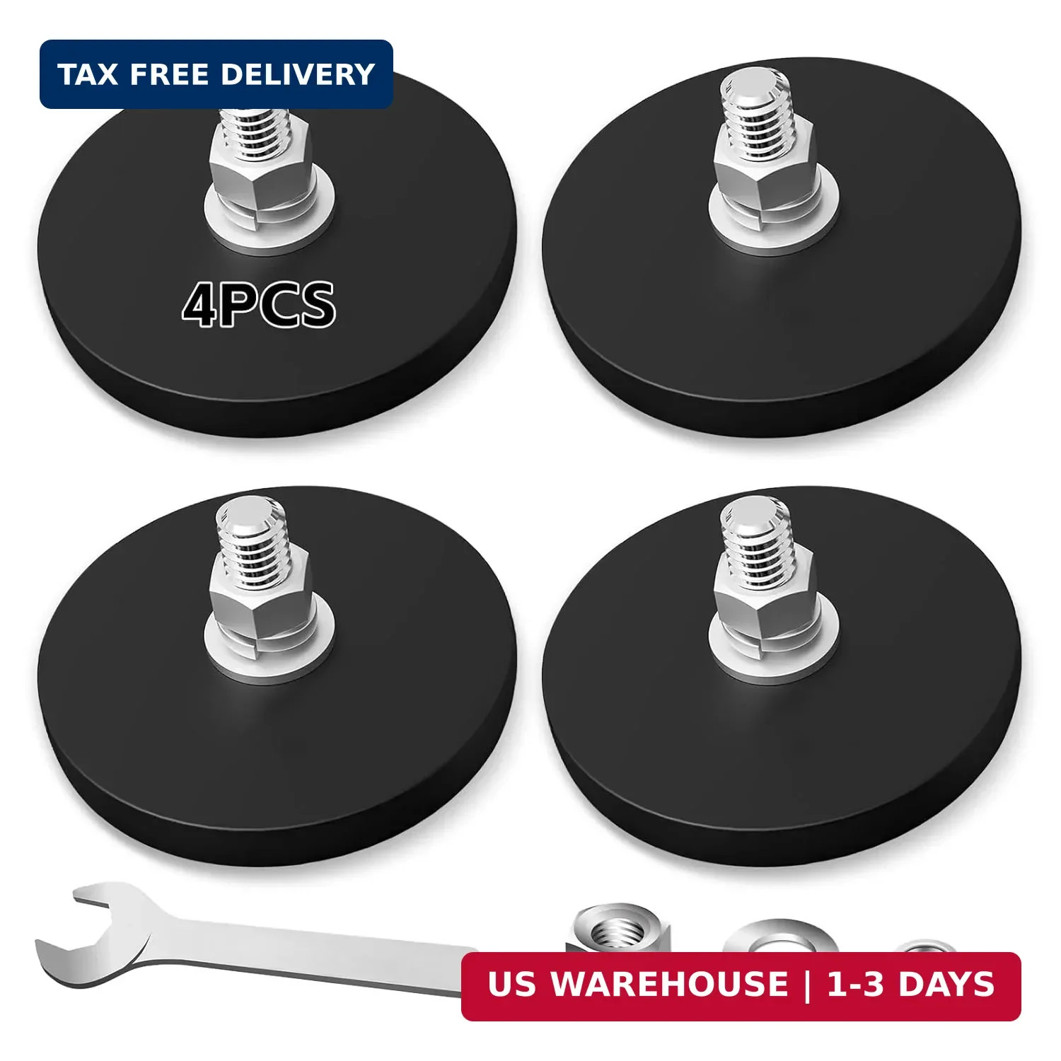 4Pack Rubber Coated Magnets, 110LBS Strong Adhesive Power Neodymium Magnet with
