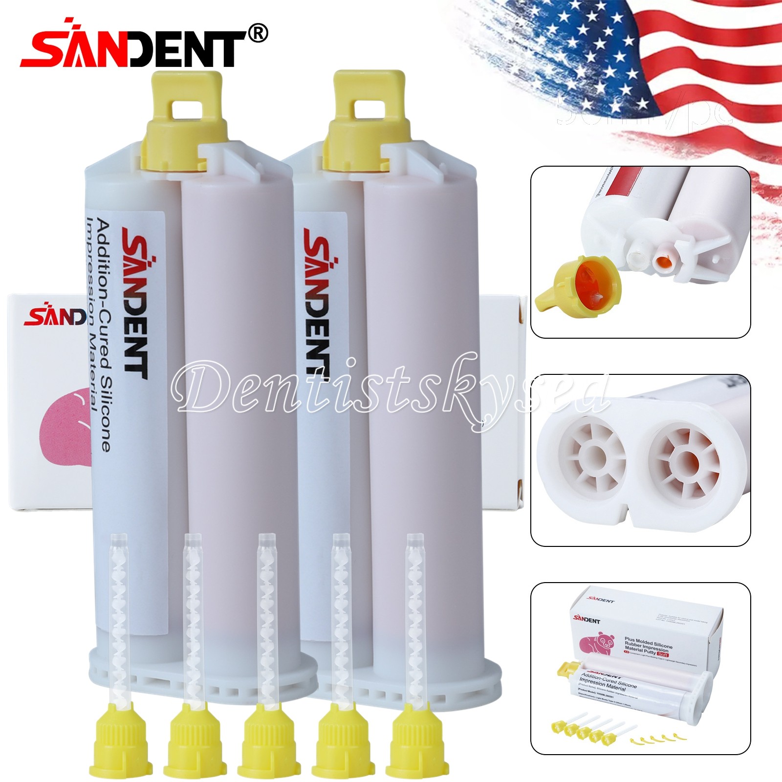 2 x Impression Material Putty Base 50ML Cartridge 5*Tips Dental Light Body