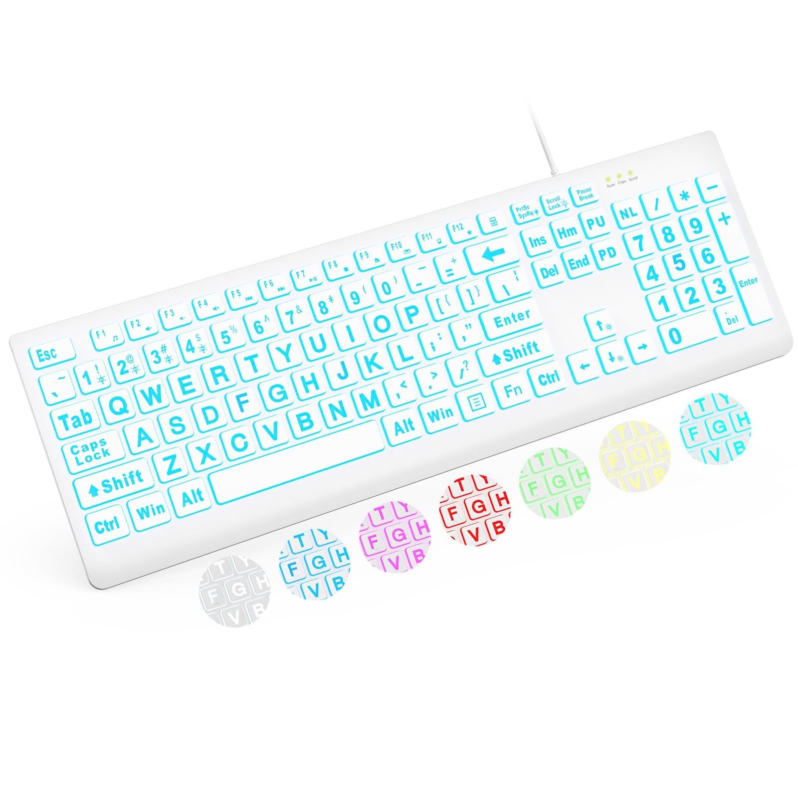 SABLUTE Large Print Backlit Keyboard, Wired USB Lighted Computer Keyboards wi...