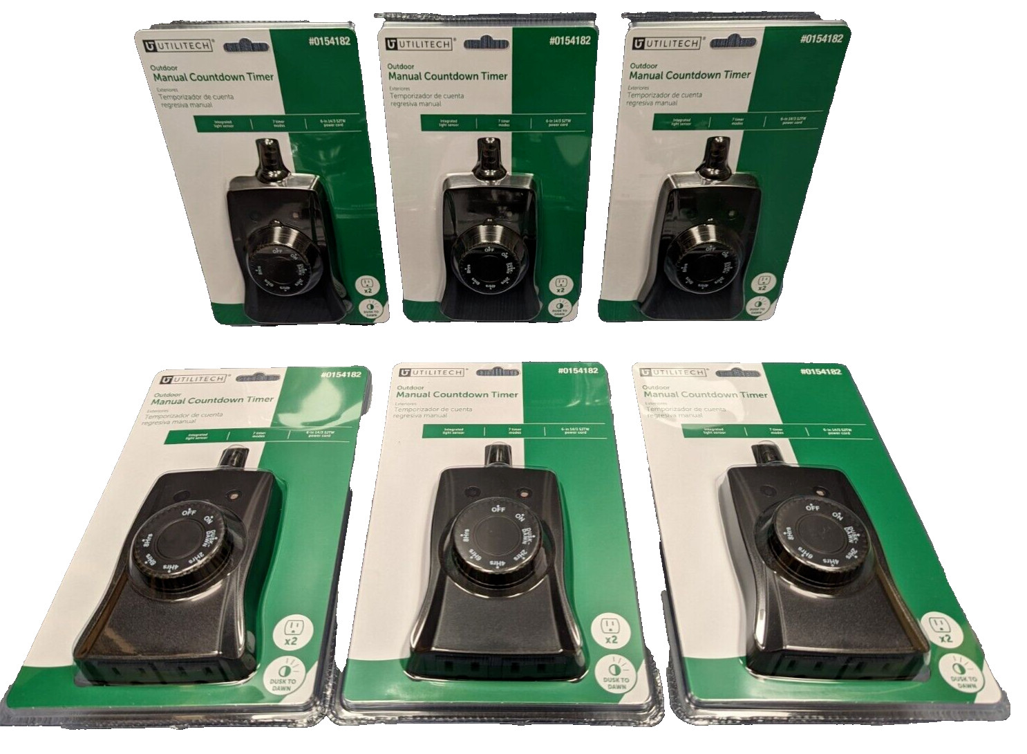 Lot of 6 Utilitech Light Sensing Outdoor Countdown On/Off Timer with 7 Settings