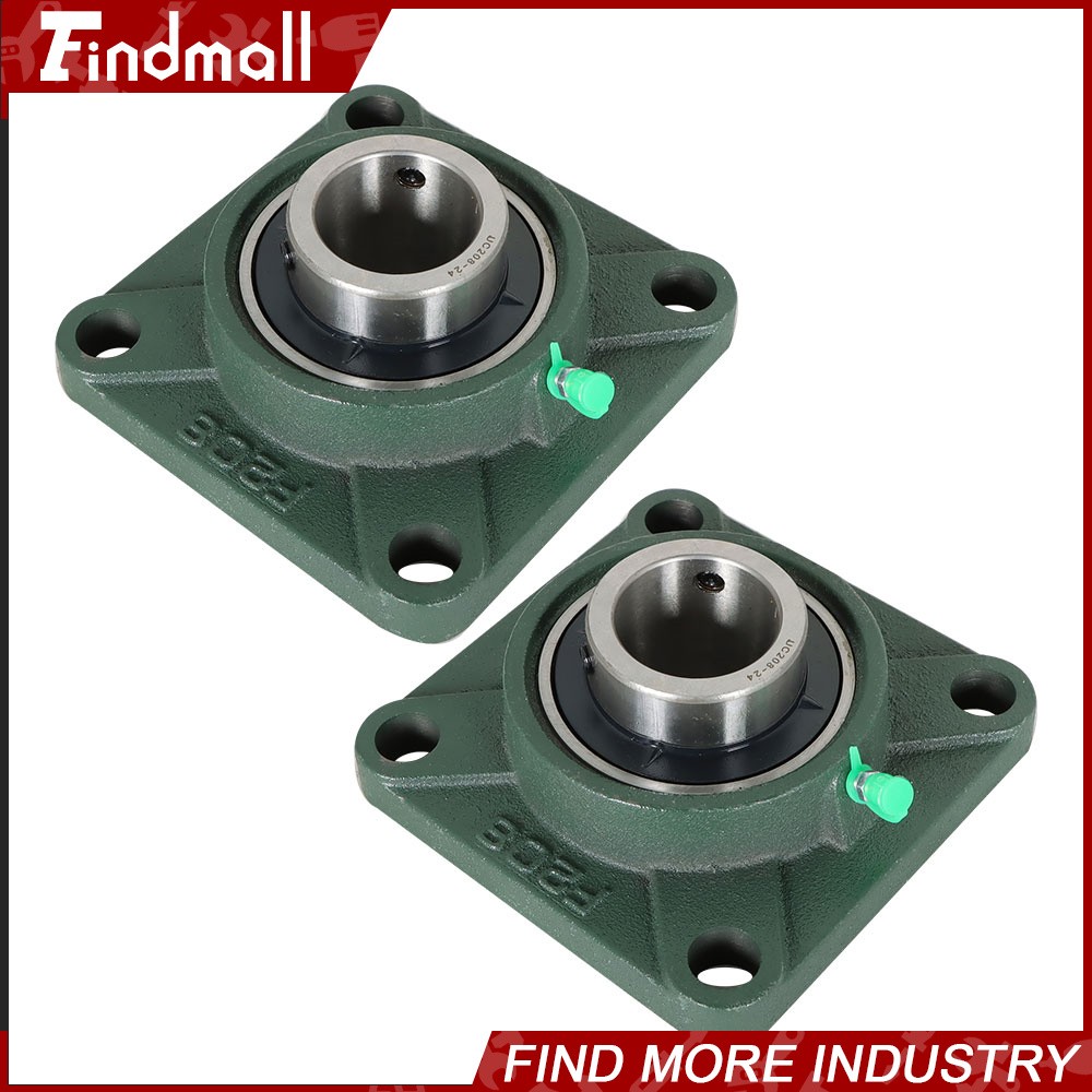 Findmall 2PCS UCF208-24 Pillow Block Flange Bearing 1-1/2" Bore 4Bolt Base