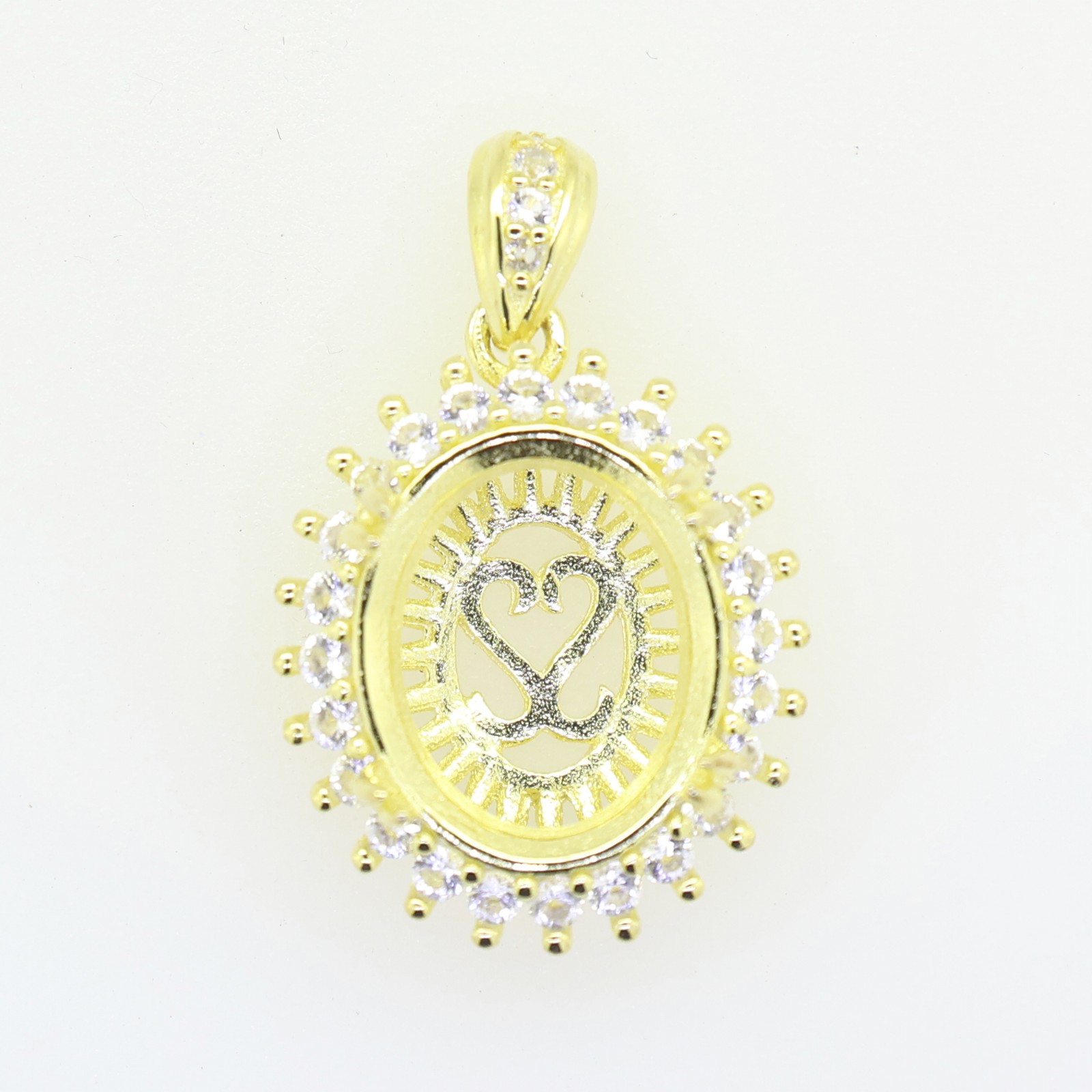 Yellow Gold Plated Sterling Silver Semi Mount Pendant Setting Oval OV 12X10mm