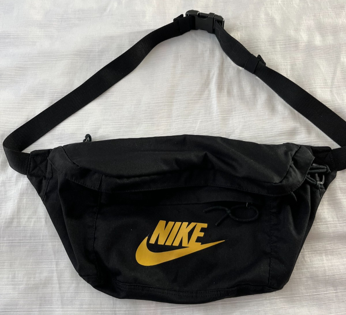 Nike Black Yellow Logo Sport Gym Bag 15"x8"x3" Waist Or Shoulder Strap