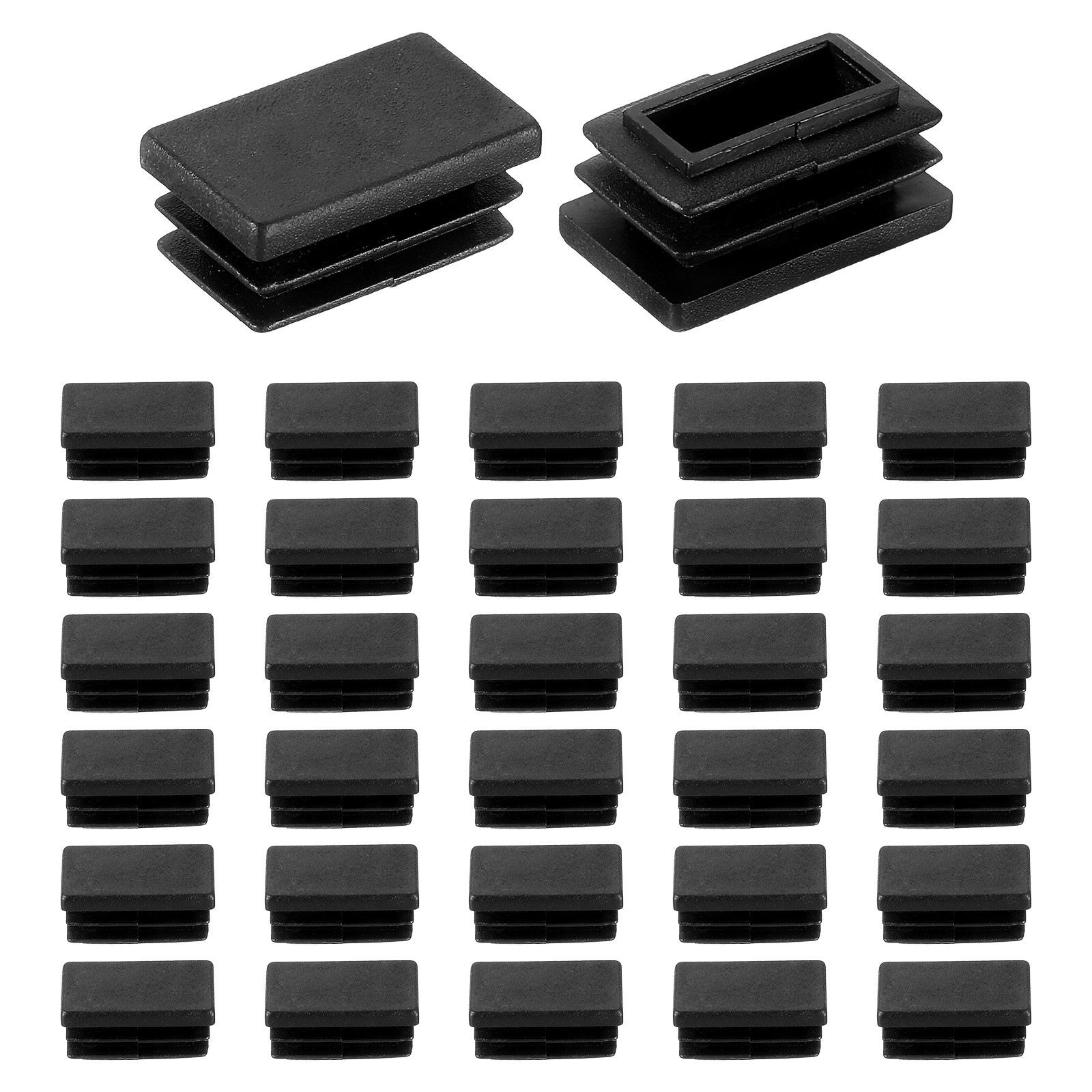 32 Pcs Rectangle Tubing End Caps 1 x 19/32 Inch Plastic Plugs, Black