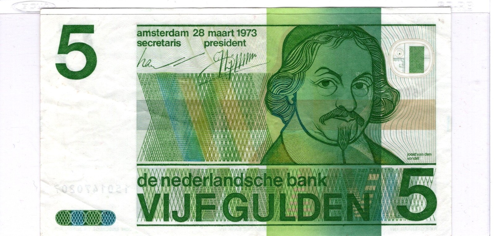 Netherlands  5  Gulden 1973 Circulated Banknote as pictured 1501470207