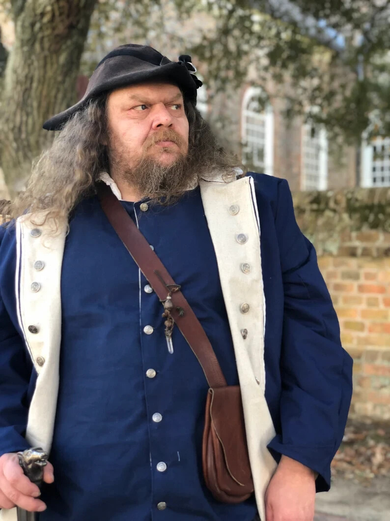 Colonial men’s great coat and 18th century revolutionary war waistcoat set