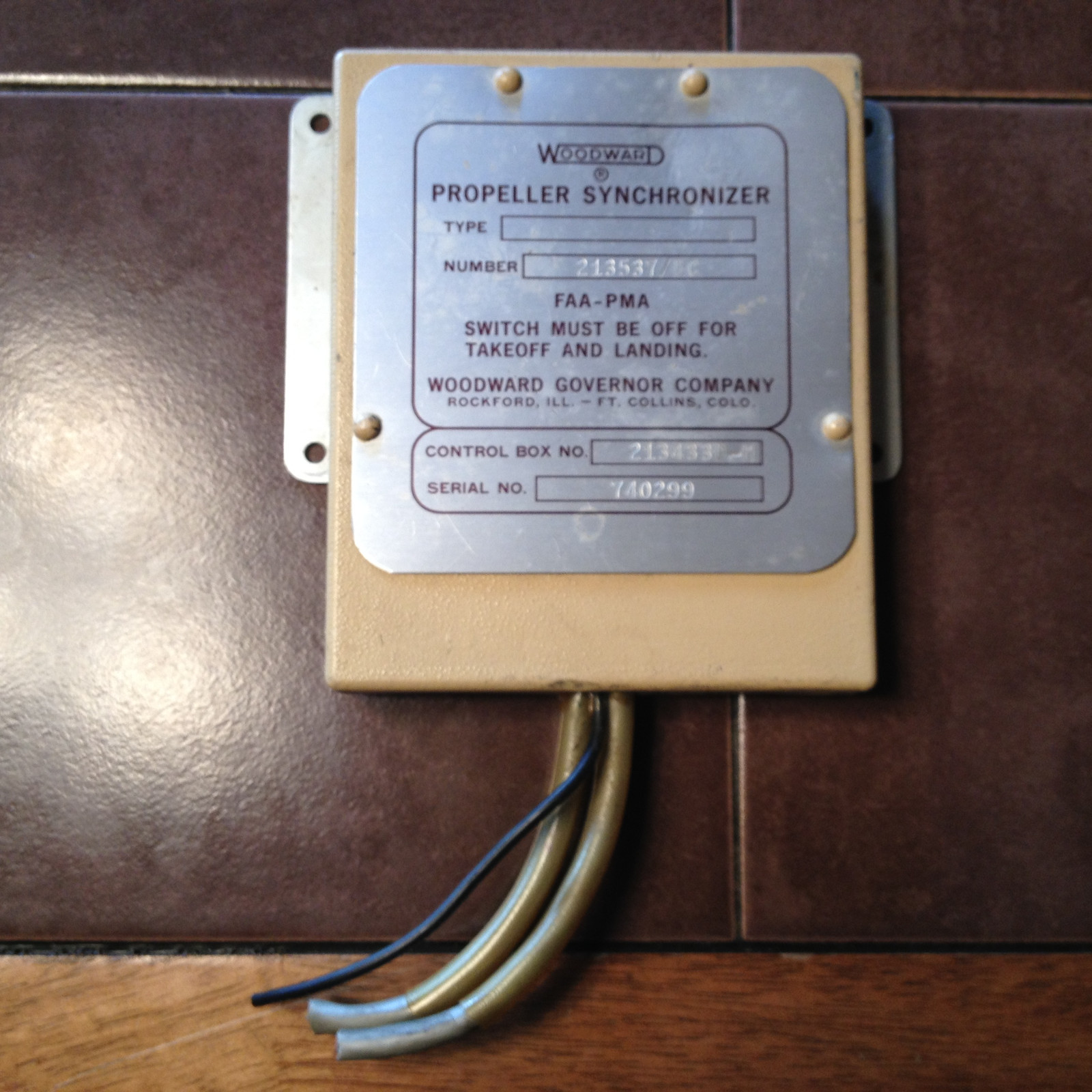Woodward Prop Synchronizer 213537/BC,  control box # 213433D-H,    sn 740299