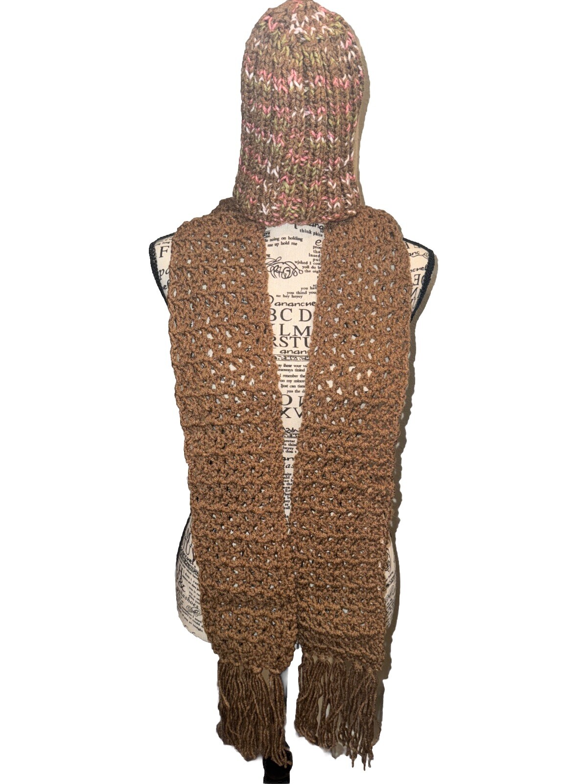 Winter Handmade Hat and 66” Long Scarf With Fringe Set Unisex On size