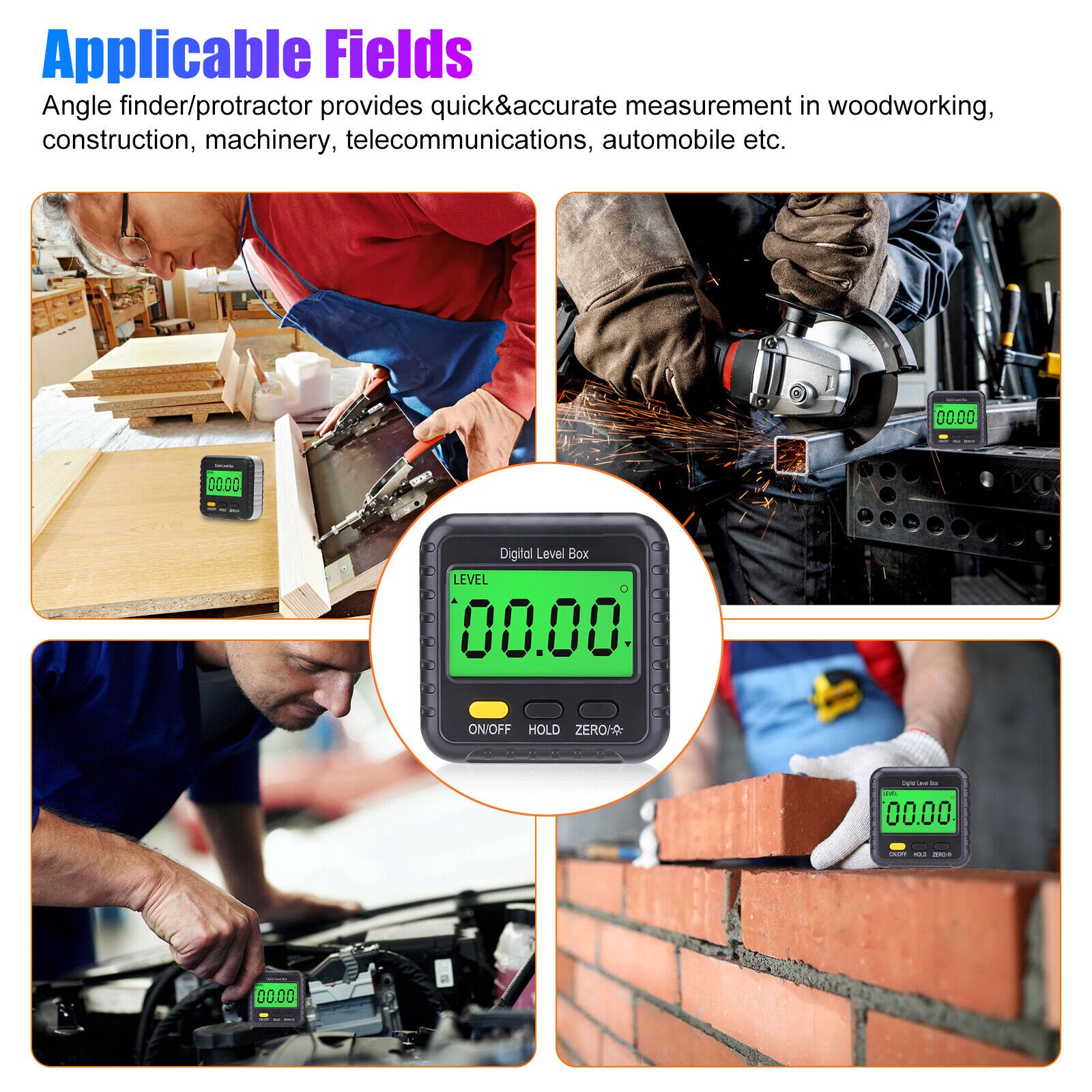 4*90° Magnetic LCD Digital Level Box Bevel Angle Measuring Tools Accessories