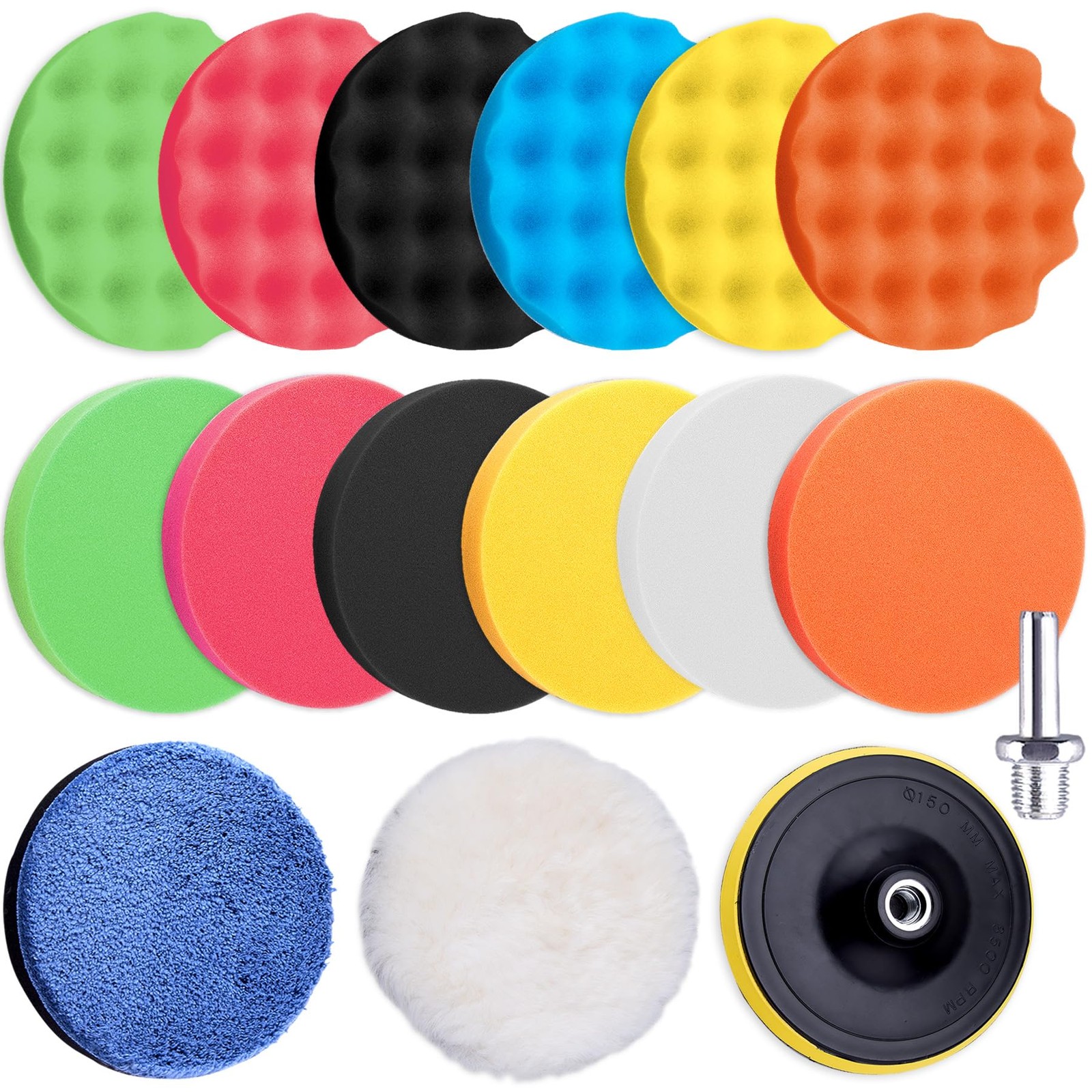 SIQUK 16 Pieces Buffing Pads 5 Inch Car Polishing Pad Kit Foam Polish Pads Wa...